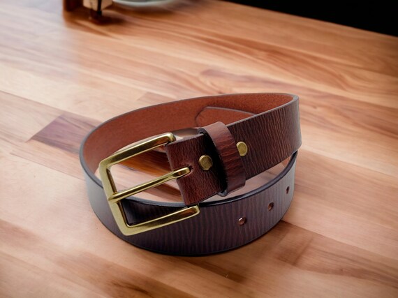 Brown Leather Belt 38mm (1.5 Inch) With Brass Buckle  display picture 1