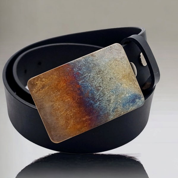Fibbia per cintura rustica effetto macchia d'olio, realizzata a mano in acciaio inossidabile, accessorio da uomo artigianale, un regalo perfetto per lui. Adatta a cinture da 3,8 cm (1 1/2 pollici).