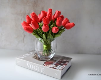 Real Touch Red Tulip Arrangement: Faux Floral Centerpiece