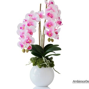 Real touch pink orchids- Artificial orchid centerpiece- Lifelike orchid arrangement