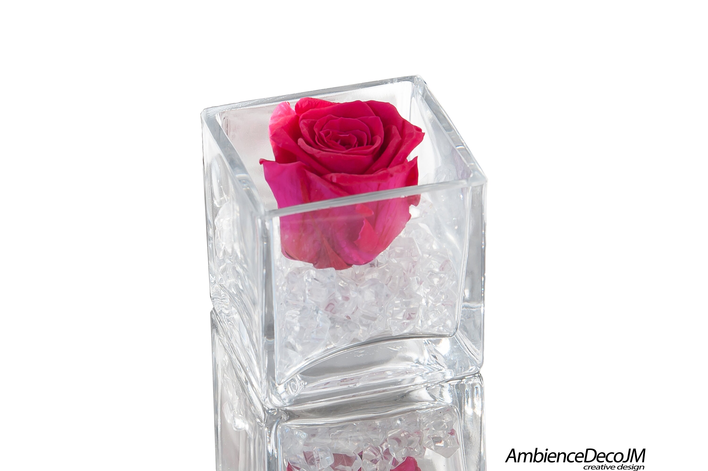 ROSE☆ROSE Single Infinity Rose in a Cube Vase, Eternal Rose Table