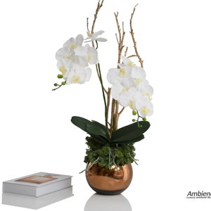 Luxury artificial orchids in a gold sphere vase/ Real touch orchids /Flower centerpiece