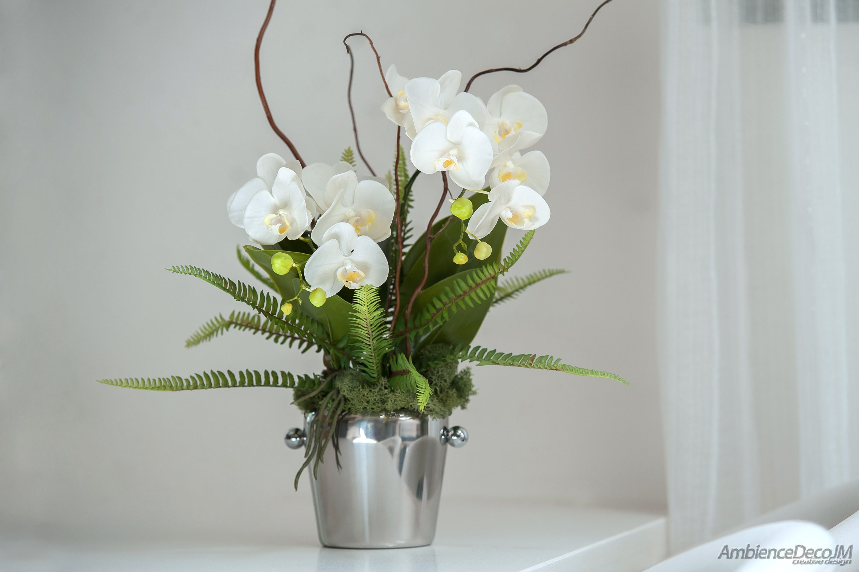 Orchidée Au Toucher Véritable Dans Un Refroidisseur À Vin, Plante D'orchidée Artificielle, Présentoir D'orchidées Artificielles