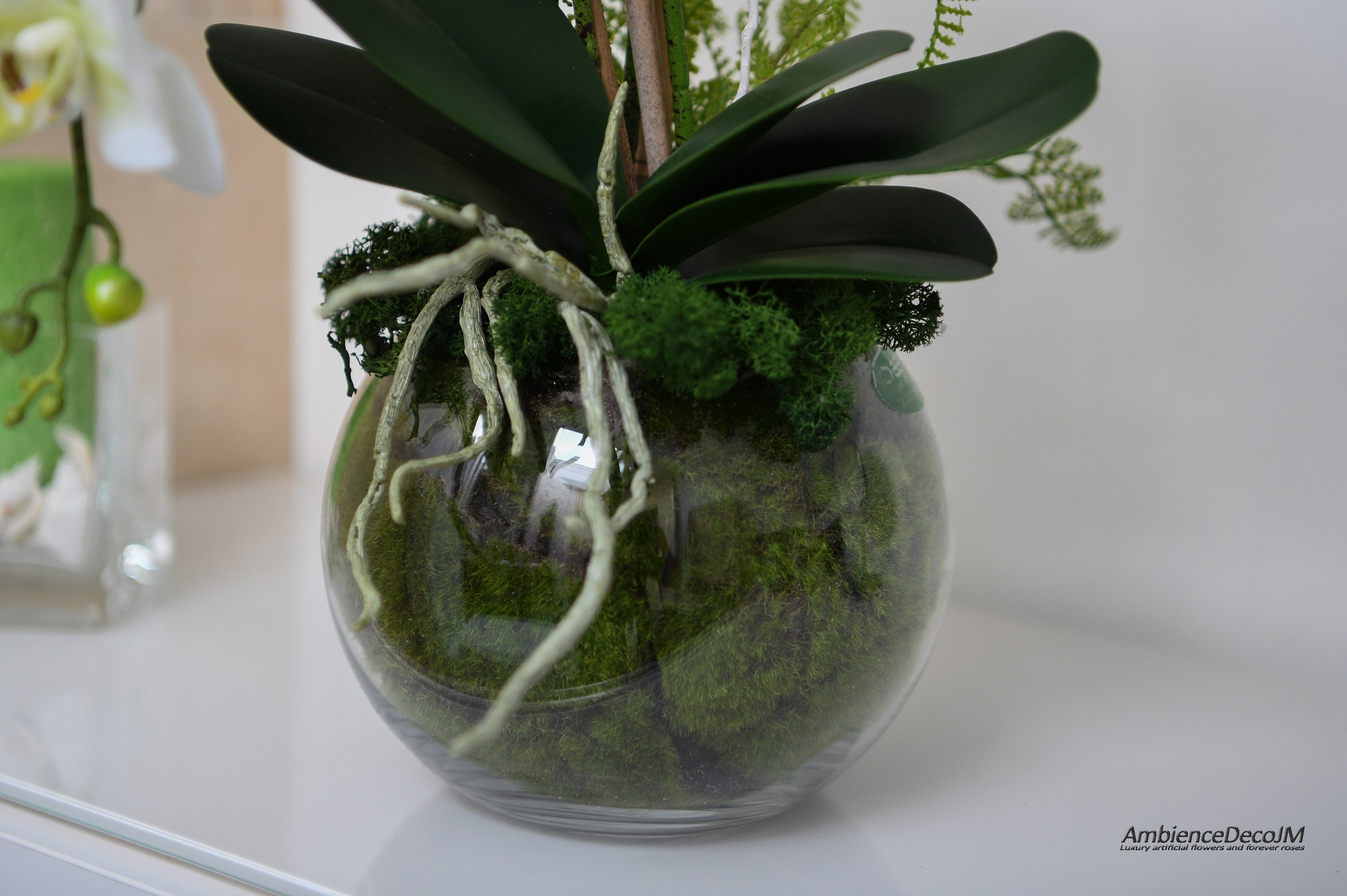 Hollyone Orchidea Artificiale In Vaso Ceramica Dorata, 45 Cm, Pianta Finta Per Casa E Ufficio