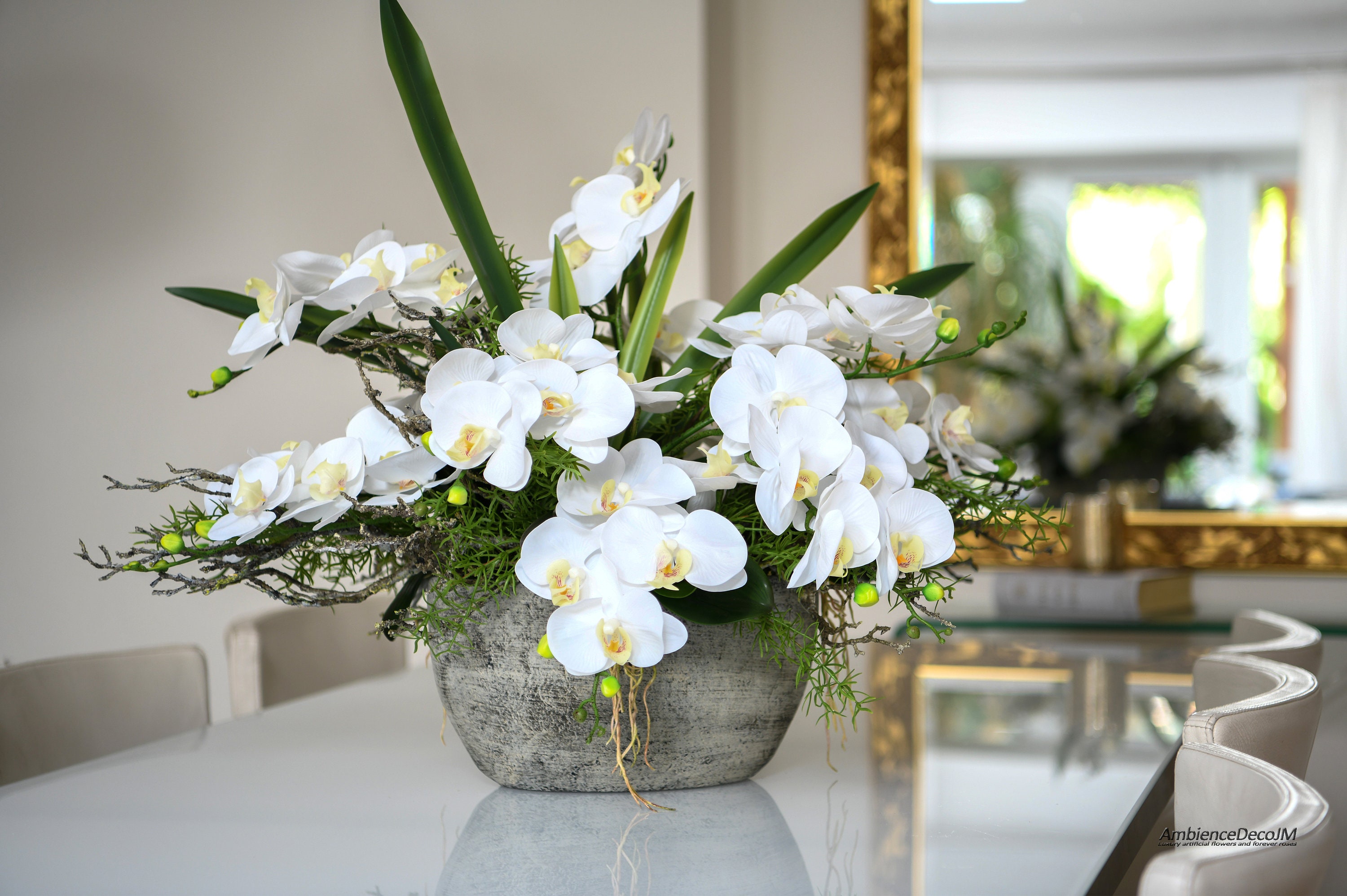 White Orchids Floral Arrangement - Empty Vase - Same Day Delivery