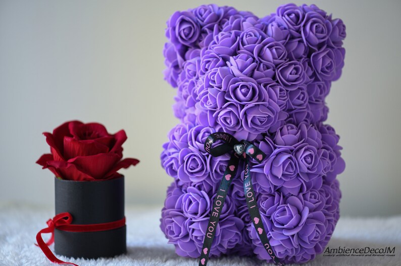 Flower Teddy Bear Purple UK. Rose Teddy Bear UK. Etsy