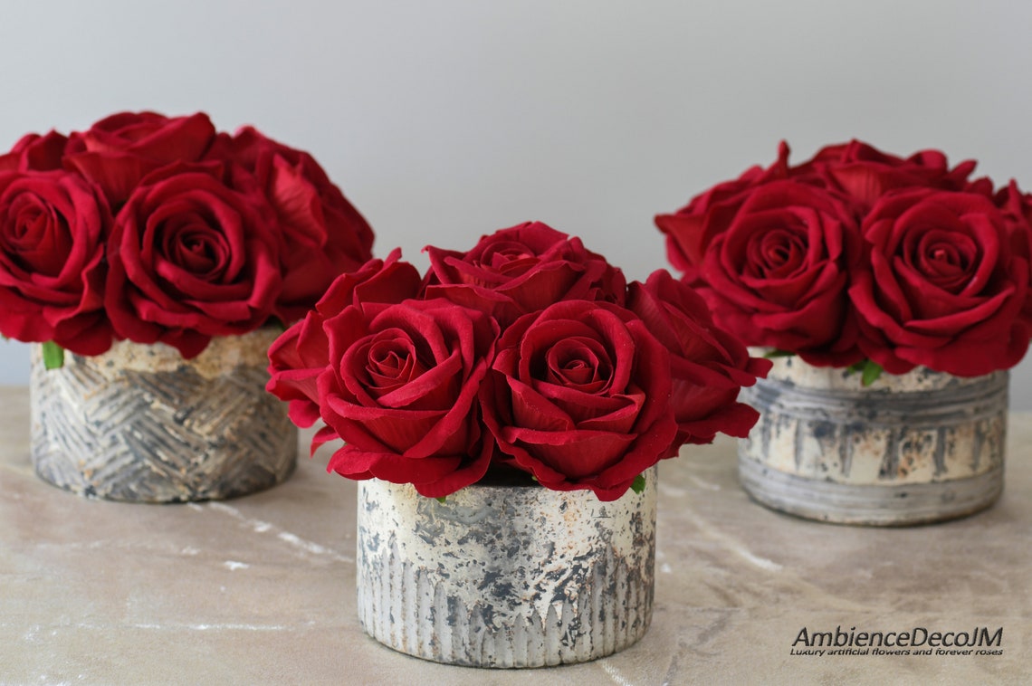 Velvet Rose Arrangement. Red Rose Table Centerpiece Etsy
