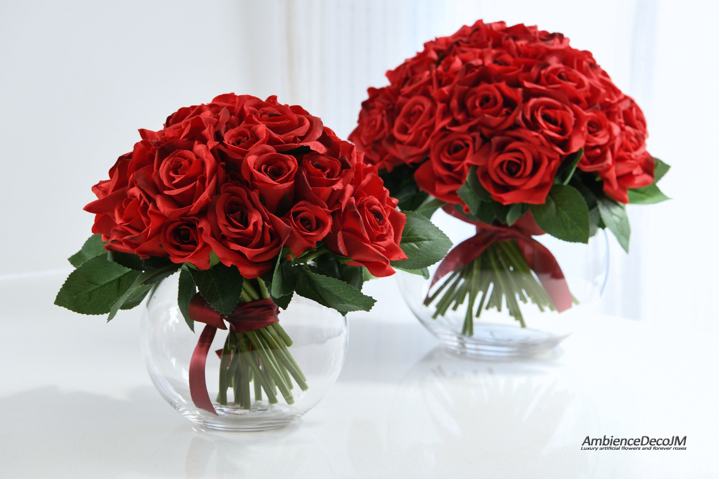 Red flower centerpiece / Silk rose arrangement /Artificial Etsy