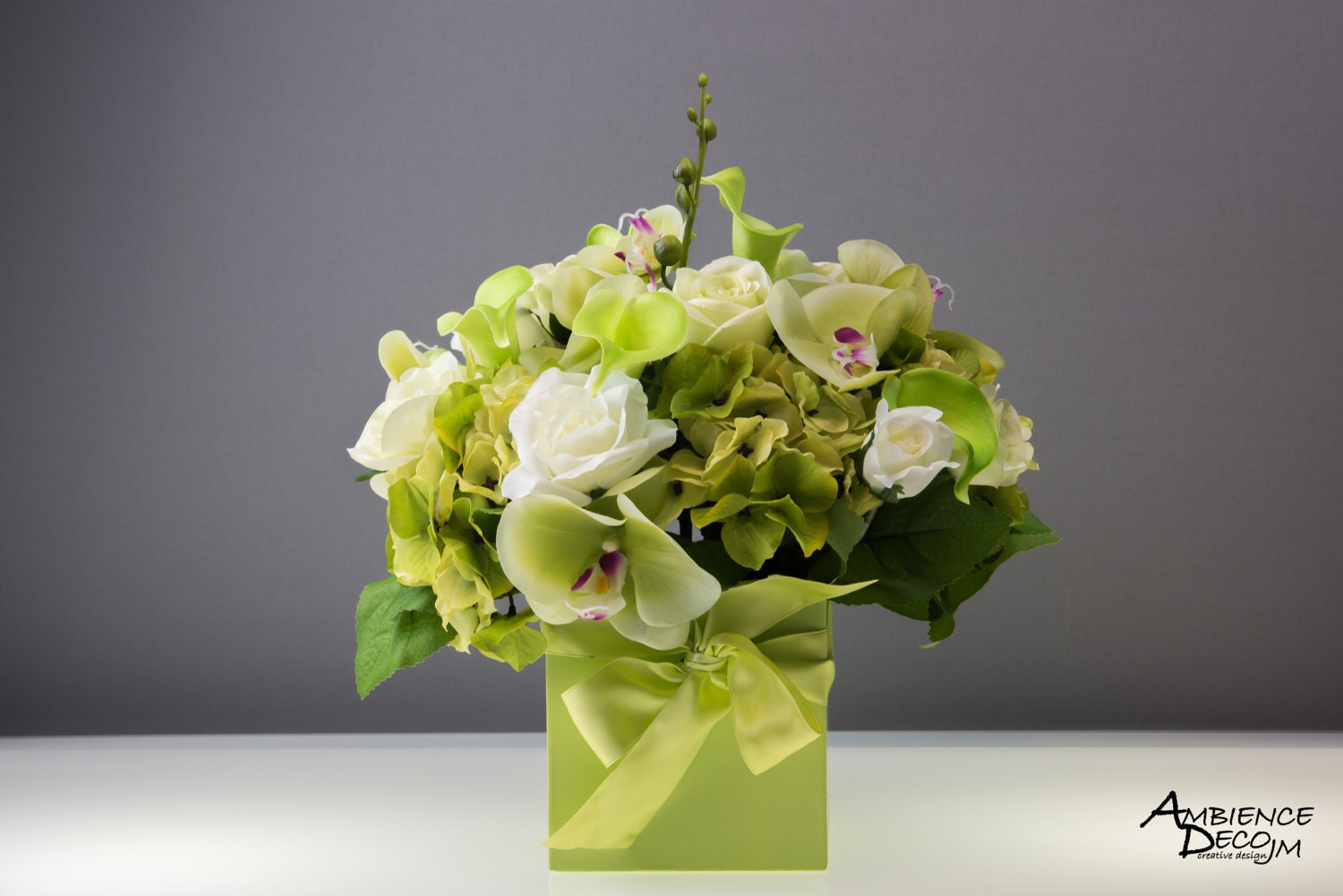 Silk flower arrangement artificial flowers in lime green Etsy