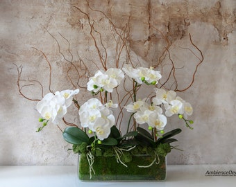 Weiße Seiden-Orchideen In Silberner Vase – Künstliches Arrangement, 50,8 Cm, Perfekt Als Tischdekoration