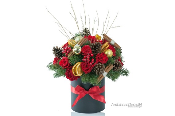 Roses and Orange Christmas Hat Box Roses and Orange Christmas Hat Box
