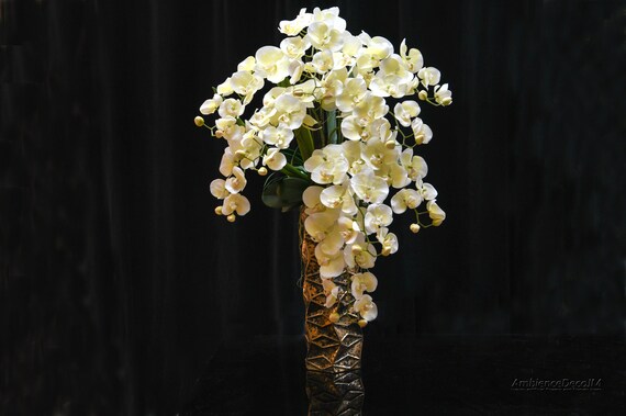 QQWW Orchidea Artificiale Orchidea Alto Grande Grande Vaso di Fiori Floreali semplici Orchidee di Seta Phalaenopsis Flower Disposizione con fioriera Oro (Color : A