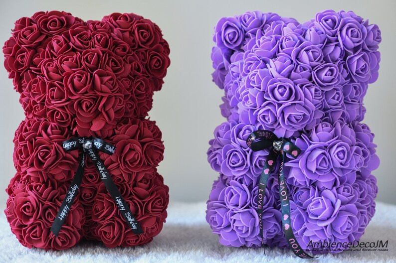 Flower Teddy Bear Purple UK. Rose Teddy Bear UK. Etsy