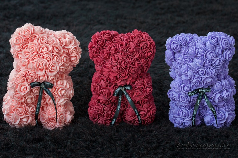 Flower Teddy Bear Purple UK. Rose Teddy Bear UK. Etsy