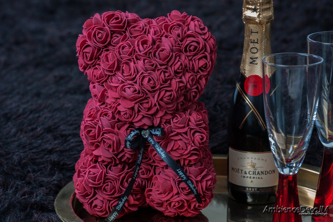 Rose Teddy Bear Burgundy UK Forever Flower Bear UK Etsy