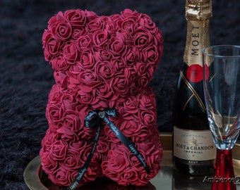 Rose Teddy Bear Burgundy UK Forever Flower Bear UK