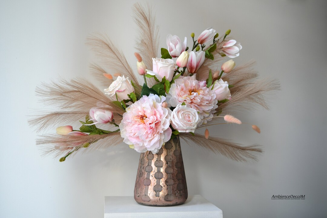 Artificial Pampas Flower Arrangement Asymmetrical Flower Arrangement Etsy