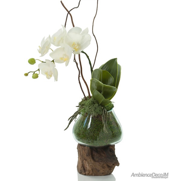 Artificial Orchids in Glass Vase Etsy