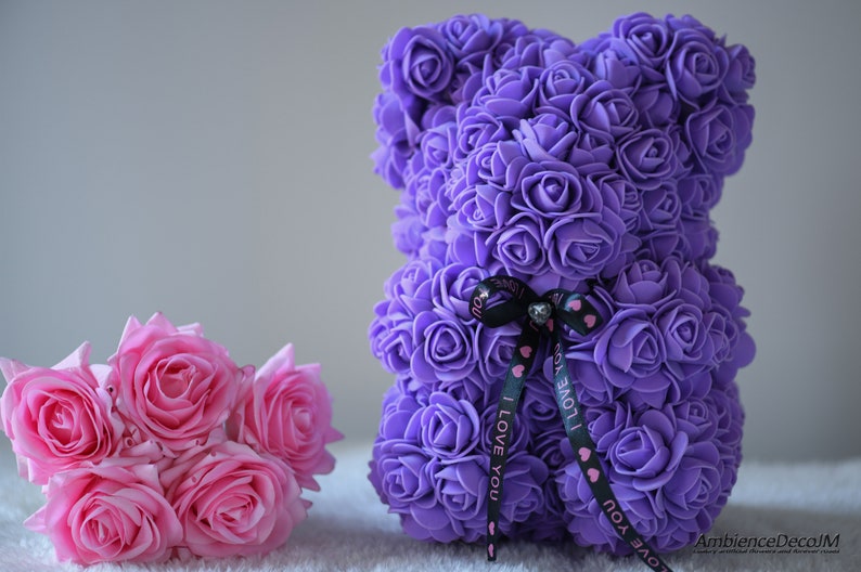 Flower Teddy Bear Purple UK. Rose Teddy Bear UK. Etsy