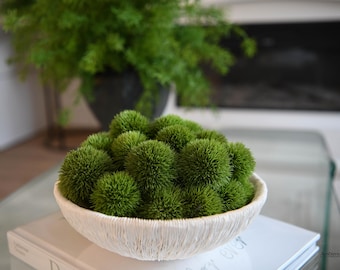 Arreglo floral de lujo en cuenco de resina blanca / Bolas de musgo Dianthus artificial / Decoración moderna para centro de mesa