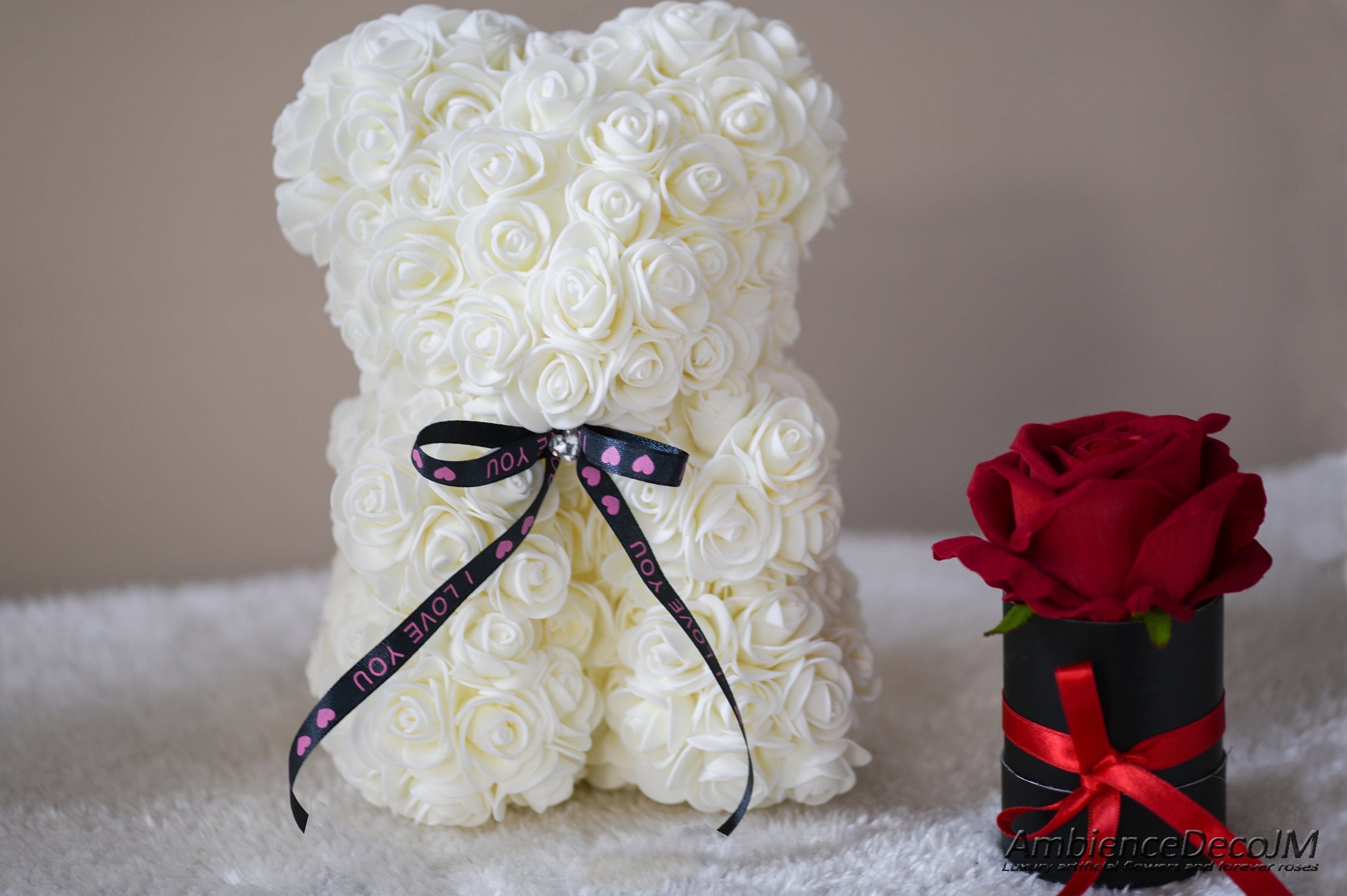 teddy bear roses white