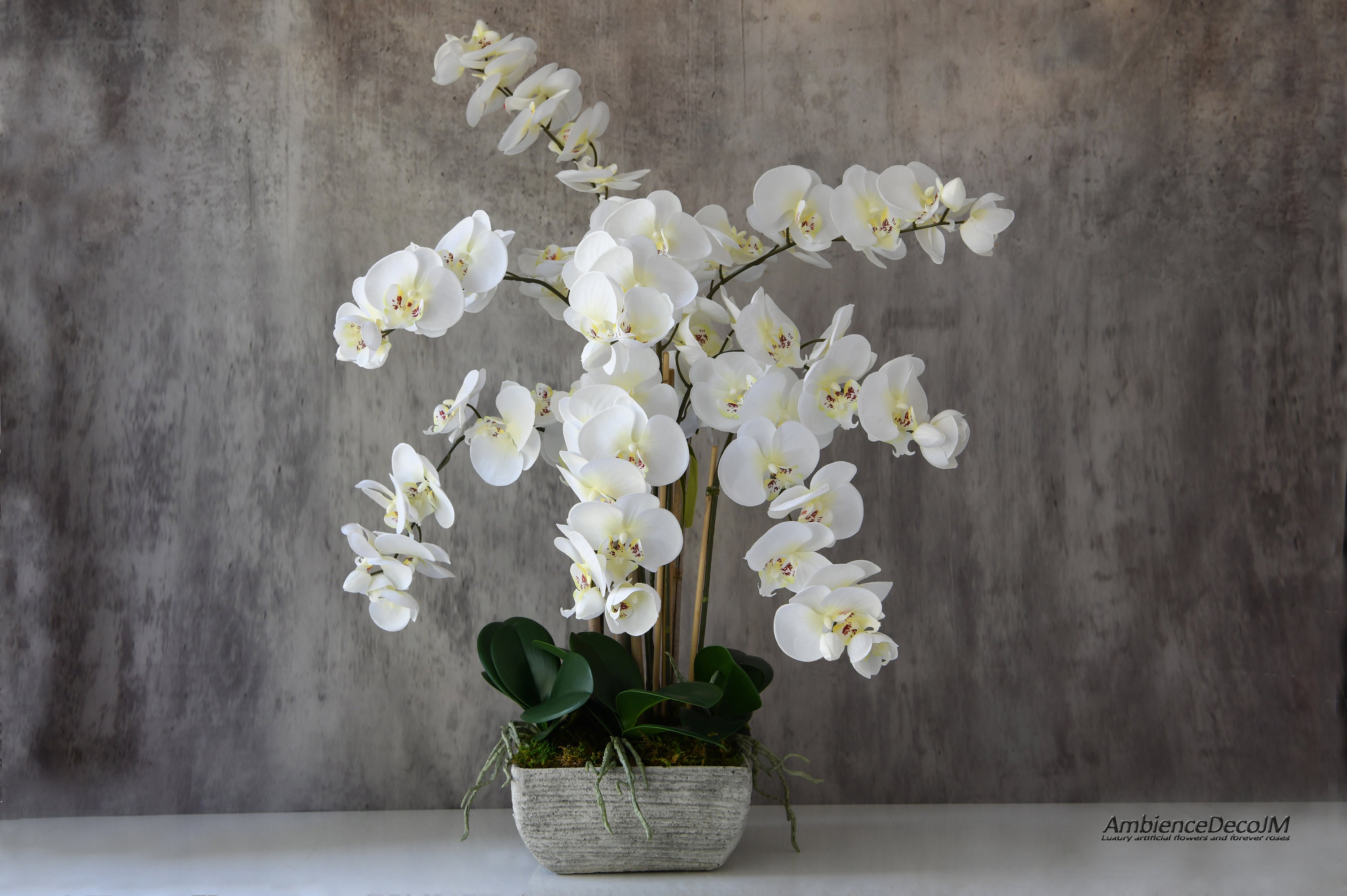 Orchidées artificielles pot blanc et or 80cm