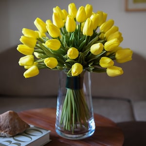 Artificial tulips in a vase - Yellow tulip arrangement
