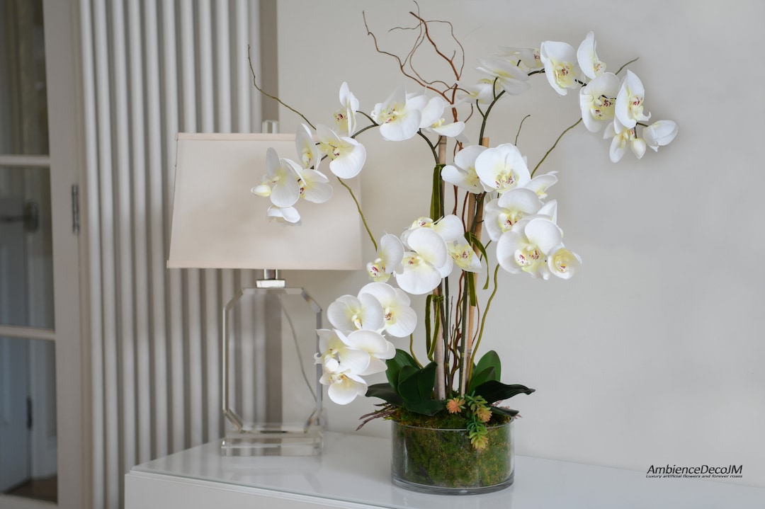 Seidenorchideen Orchideen-Arrangement künstliches Glas im