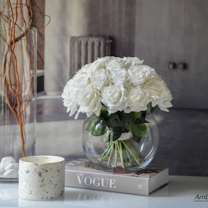 Real touch white flower arrangement-  Real touch rose centerpiece