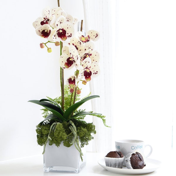 Compositions artificielles d'orchidées - Centre de table imitation orchidée - Orchidées blanches - Composition florale