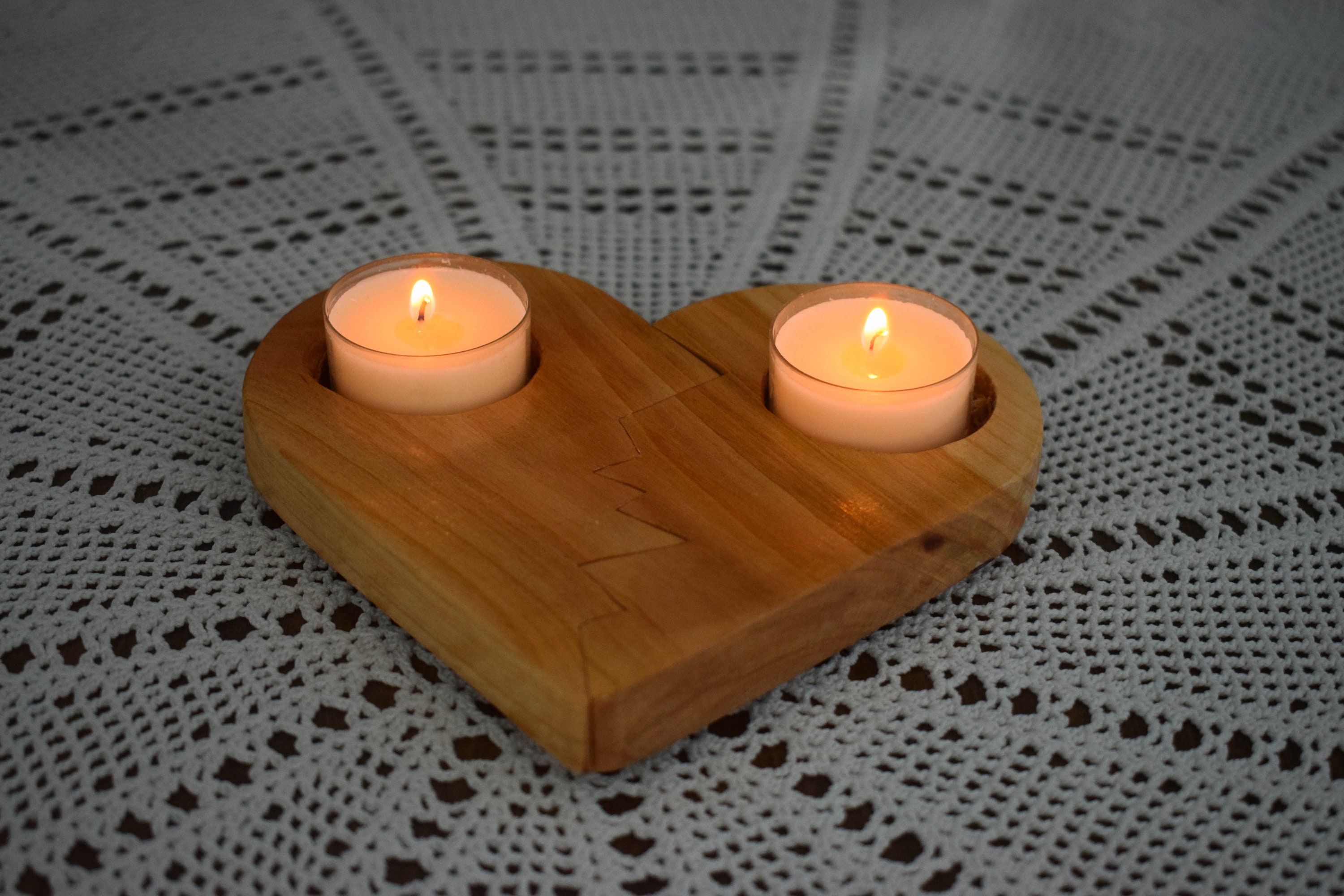 Cracked Wooden Heart Candle Holder Rustic Candle Holder Home Etsy