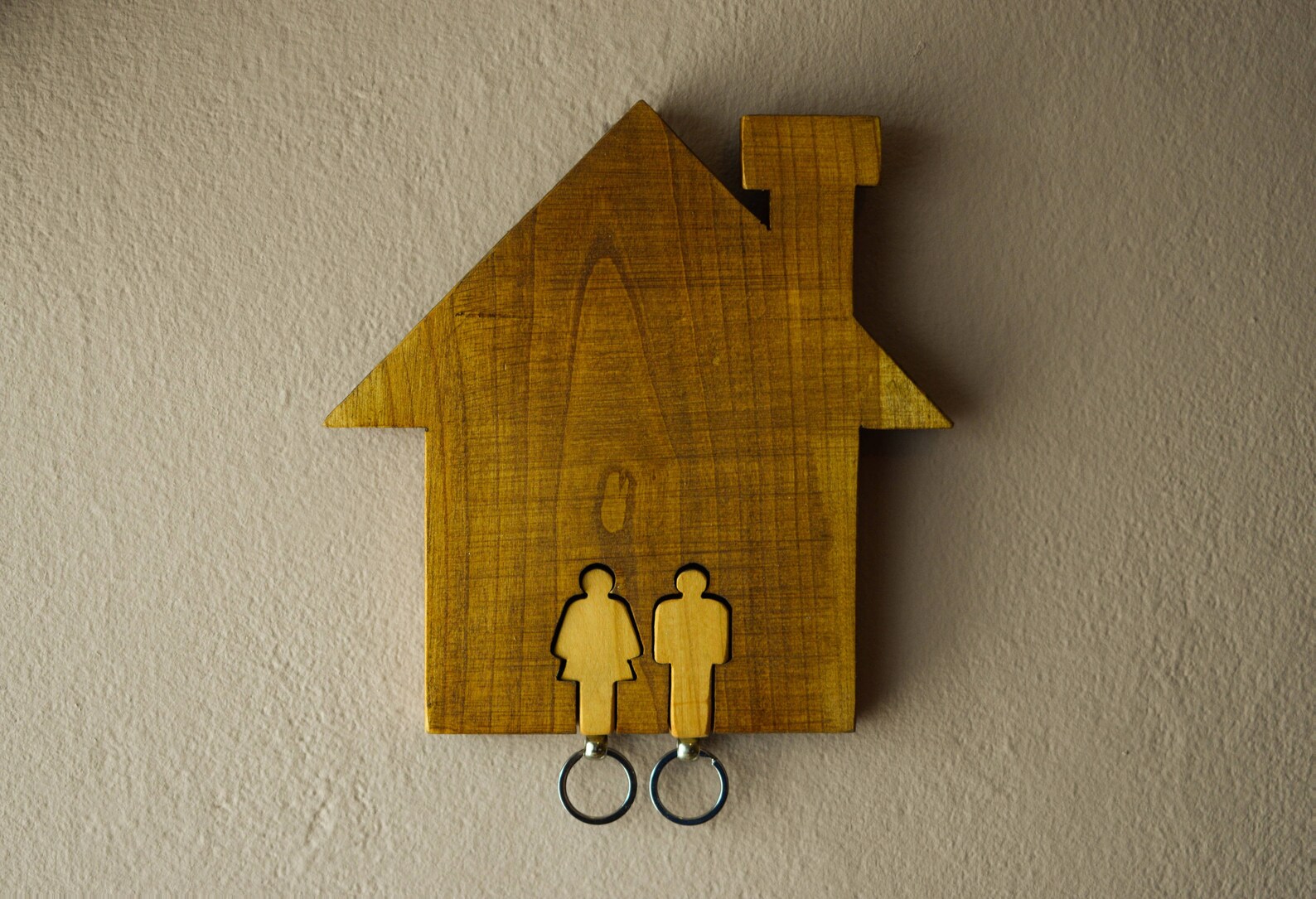 Wall keychain holder in shape of a house with two keychains Etsy
