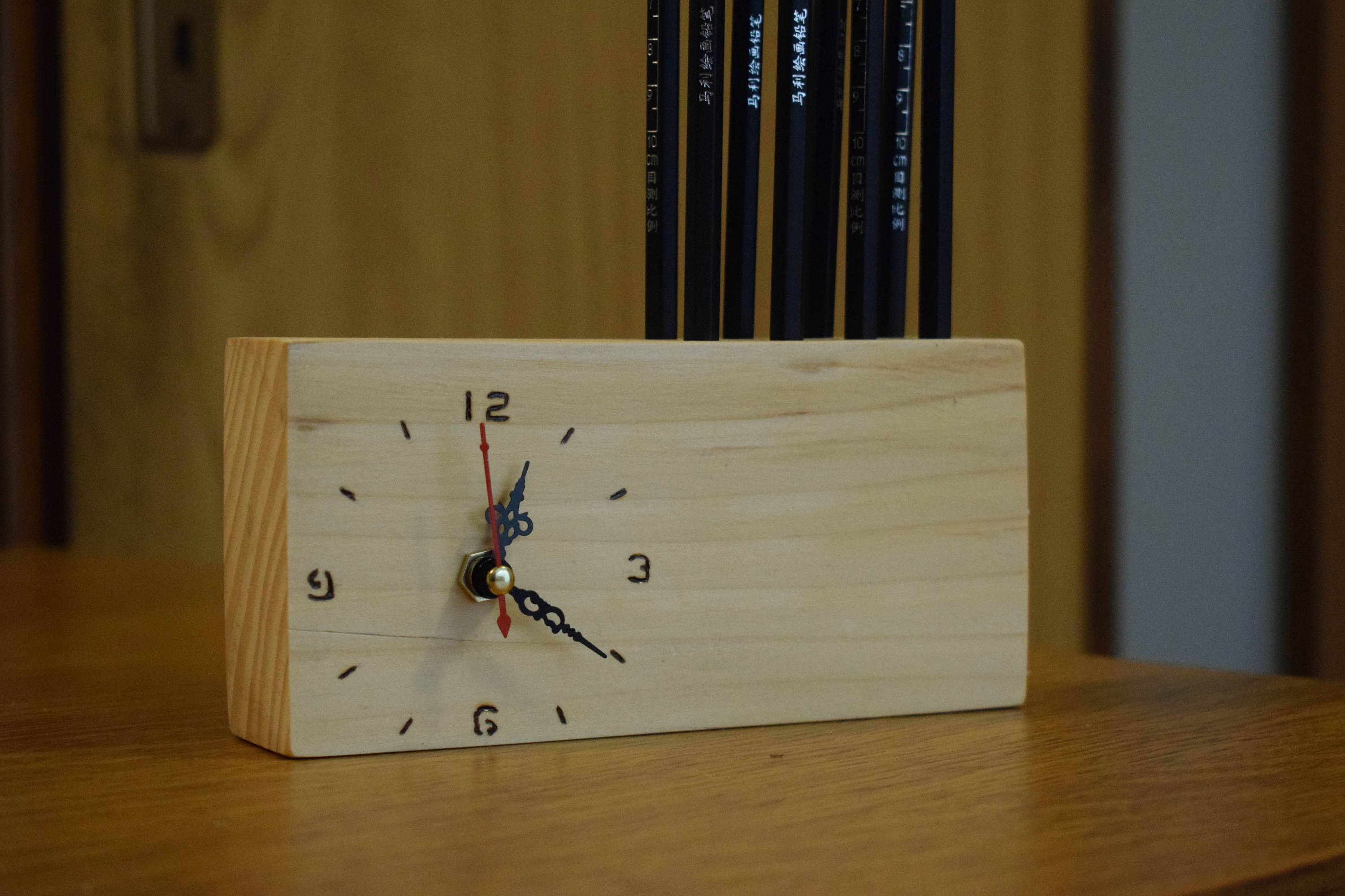Desk Clock with Pencil Holder Pencil Holder Deck Clock Etsy