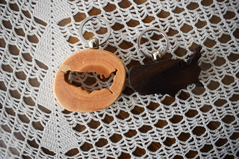 USA Wooden Keychain Costumized Map Keychain Cherry Tree Etsy
