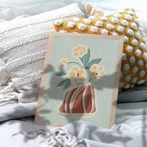 Weiche getönten druckbare Kunst | Sofort Poster im Vintage Stil | Feine Kunst Blumen Illustration | Abstraktes Botanisches | Strukturierte Blumen in Vase