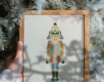 Colorful Nutcracker Illustration Art Print: Holiday Decor (Digital Download)