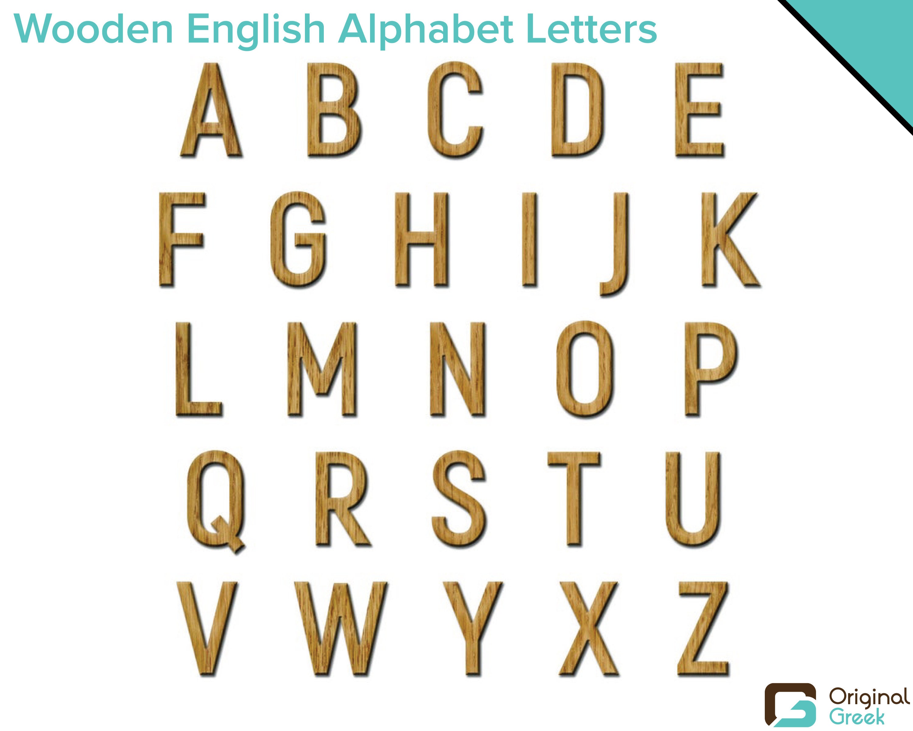 Original Greek English Alphabet Sans Serif Wooden Unfinished Letters with Adhesive Backing