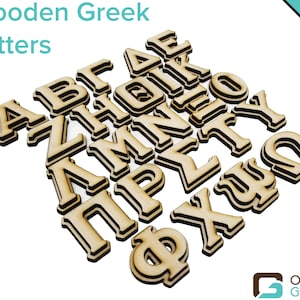 Houten Griekse alfabet letters - met lijm backing - Double Stacked OG Font