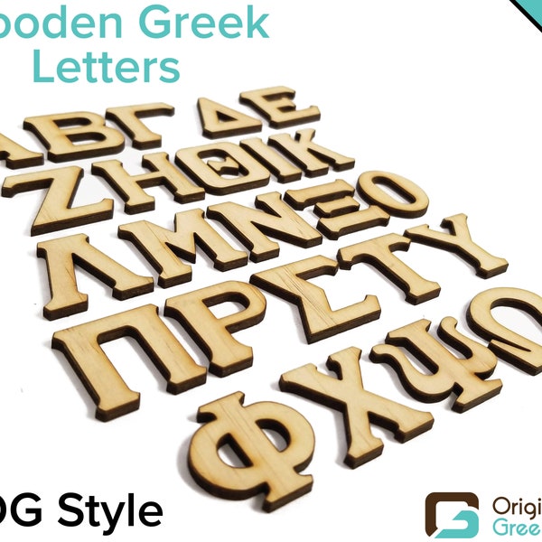 Original Greek Wooden Unfinished OG Font Greek Alphabet Letters with Adhesive Backing