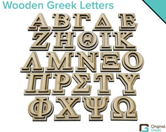 Original Greek Double Stacked Wooden Unfinished Greek Alphabet Letters with Adhesive Backing