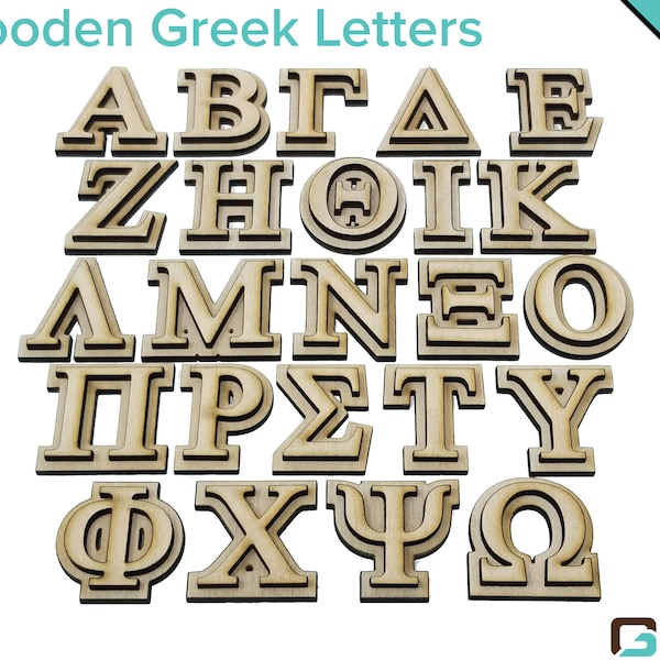 Original Greek Double Stacked Wooden Unfinished Greek Alphabet Letters with Adhesive Backing