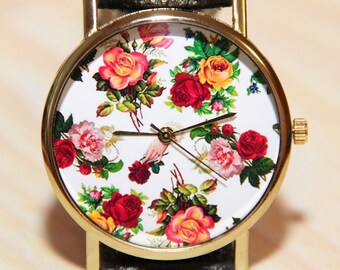 Watch flowers, rose watches, ladies watches, multi-colored watches, favorite watches, unique watches, watches hand made, Women's watches