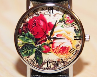 Wristwatches flowers, watches red roses, ladies watches, watches for girls, wedding watches, leather watches, red watches, holiday watch