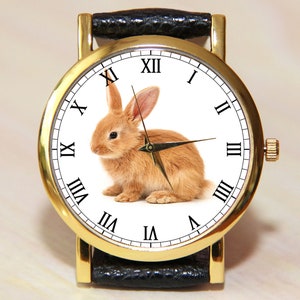 Rabbit watch, easter gift watch, ladies watch, orange watch, leather watch, rabbit, watch hare, cute watch, animal watch