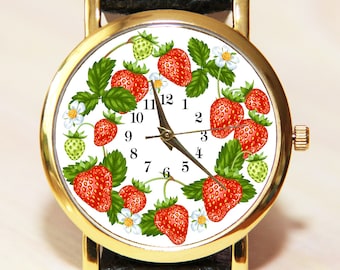 Wristwatch strawberry , summer clock, berry watch, Women's watches,  watch for girl, Strawberry watch, white watch, red watch, watch gift