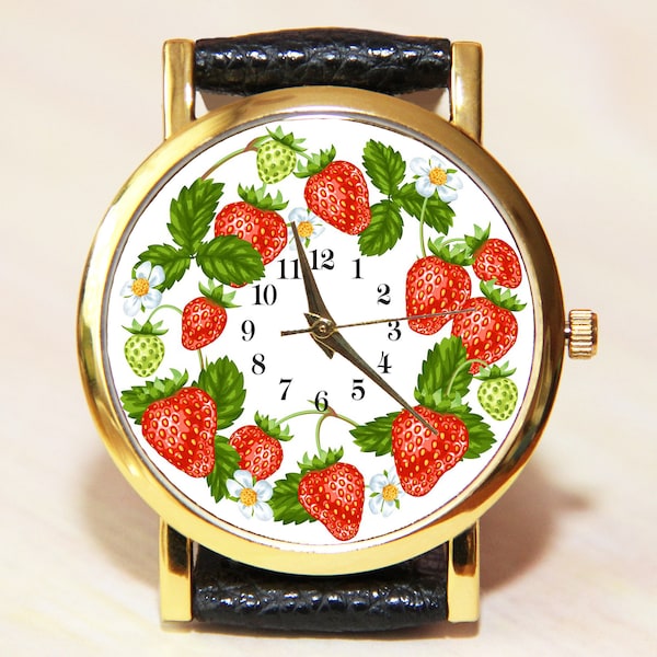 Wristwatch strawberry , summer clock, berry watch, Women's watches,  watch for girl, Strawberry watch, white watch, red watch, watch gift