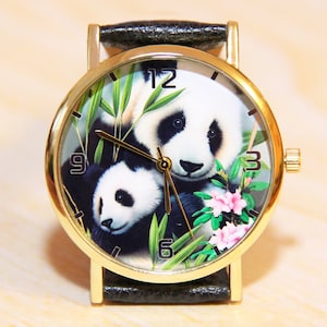Wristwatch pandas, animal watches, women&#39;s watch, men&#39;s watch, children&#39;s watch, holiday watch, unique watch, handmade watch, novelty watch