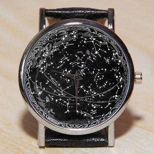 Wrist watch starry sky, stars watch, galaxy watch, constellation watch, space watch, black watch, minimalism watch, men watch, women's watch