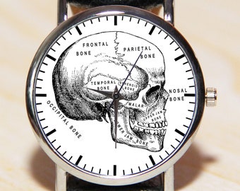 Skull watch, Human Skull Watch, Human Anatomy Watch, Skull Dіagram, women's watch,  Watch Anatomy Watch, Skull Jewelry, Spooky Scary Watch