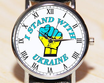 Wrist watch fist, I stand with Ukraine, Wrist watch Ukraine, watch yellow blue, women's watch, Men's Watch